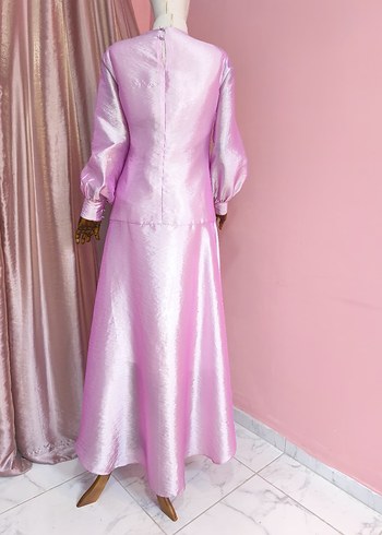 Pembe Drapeli Uzun Kollu Abiye - Görsel 5