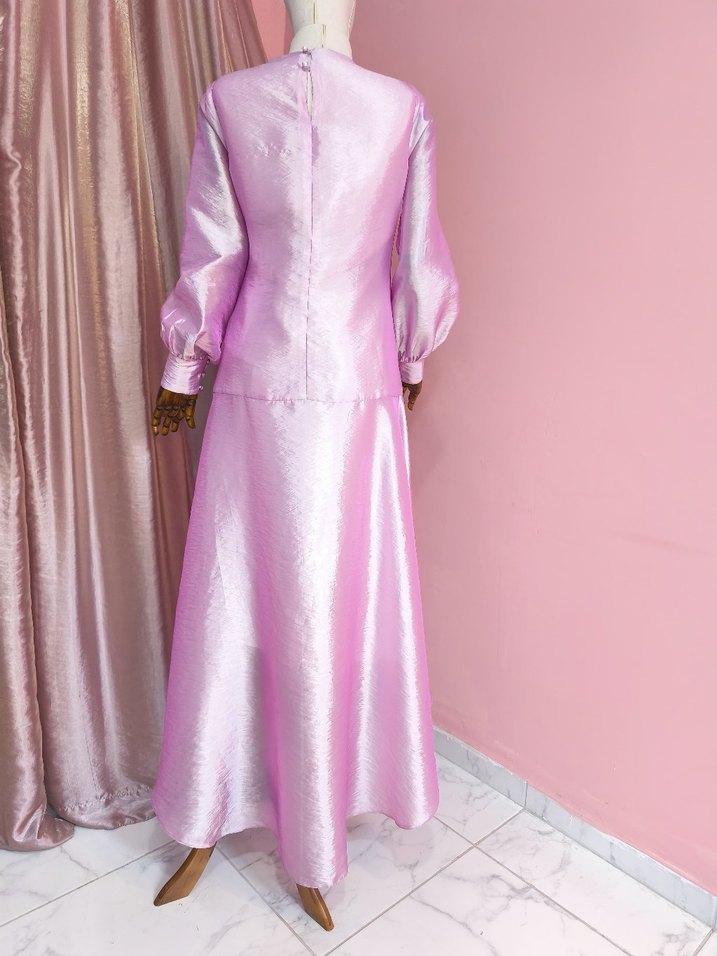 Pembe Drapeli Uzun Kollu Abiye - Görsel 5