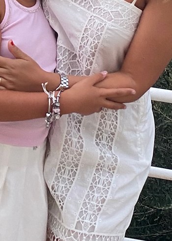 s Beden H&M Dantel Detaylı Beyaz Mini Elbise