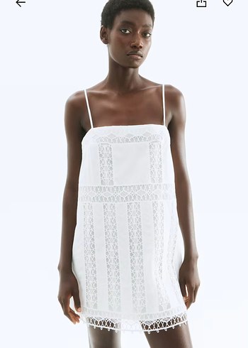 H&M H&M Dantel Detaylı Beyaz Mini Elbise