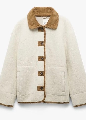 Kürk Detaylı Beyaz Midi Kadın Ceket - Görsel 6