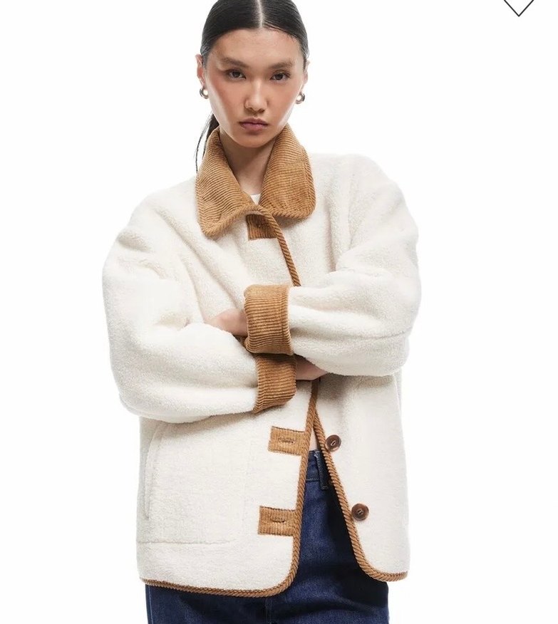 Kürk Detaylı Beyaz Midi Kadın Ceket - Görsel 2