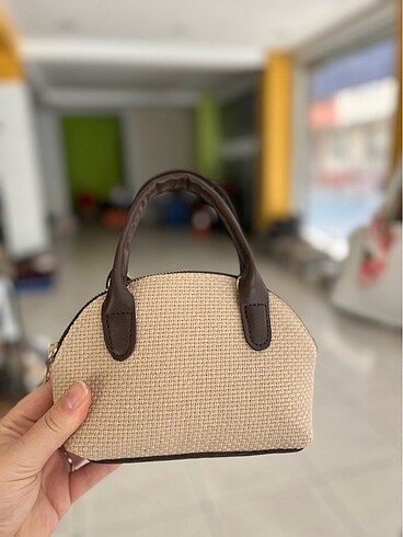 Kahve mini hasır çanta