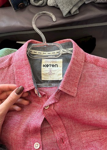 s Beden pembe Renk Regular Fit Keten Erkek Gömlek