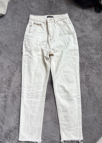 xs Beden Ekru Kadın Kot Pantolon Mom