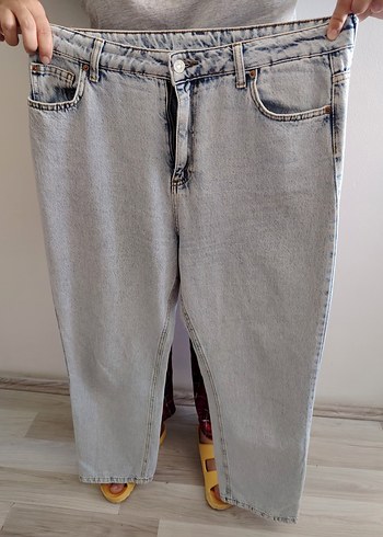 Gri Düğmeli Loose Fit Midi Denim Kadın Jean