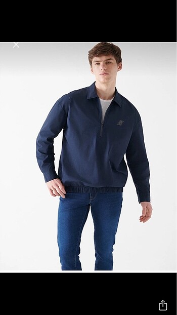 Mavi fermuarlı lacivert sweatshirt gömlek