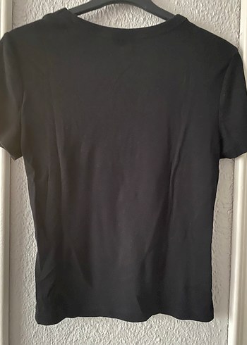 H&M Siyah Kısa Kollu Keten Kadın Tişört