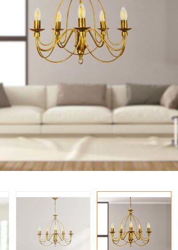 Altın Renkli 5 Kollu Avize - Görsel 3