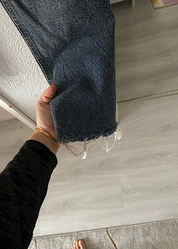 Gri Mavi Kadın Bol Kesim Midi Kot Pantolon - Görsel 3