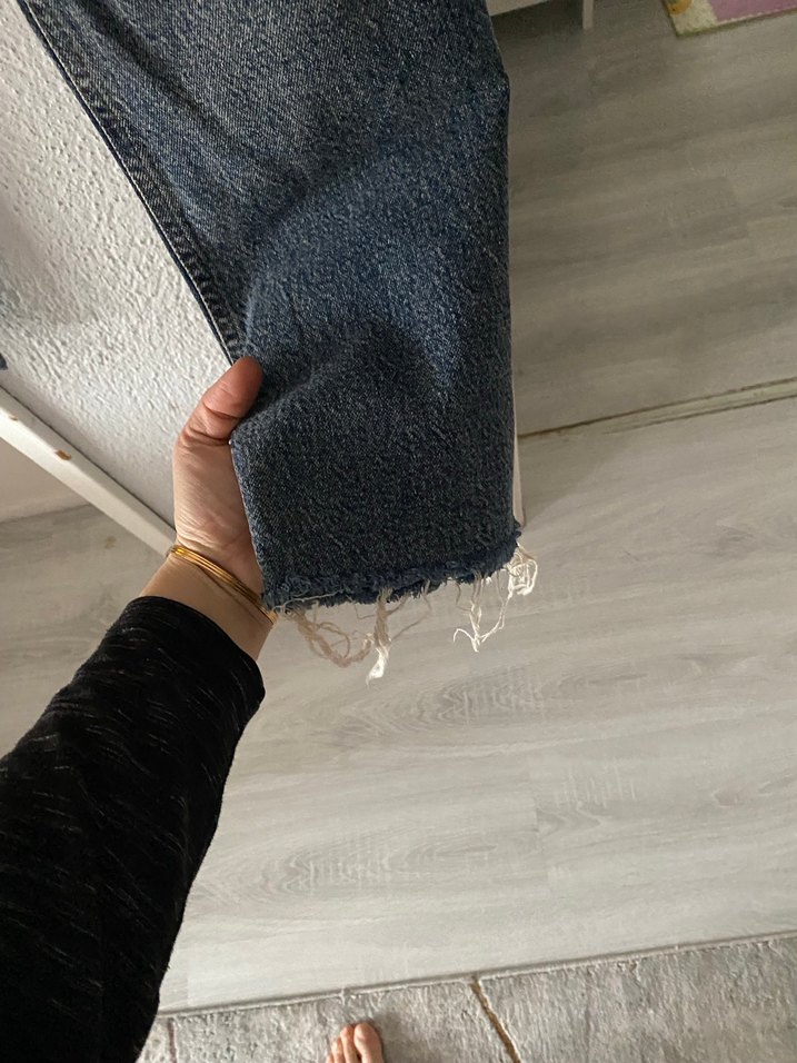 Gri Mavi Kadın Bol Kesim Midi Kot Pantolon - Görsel 3