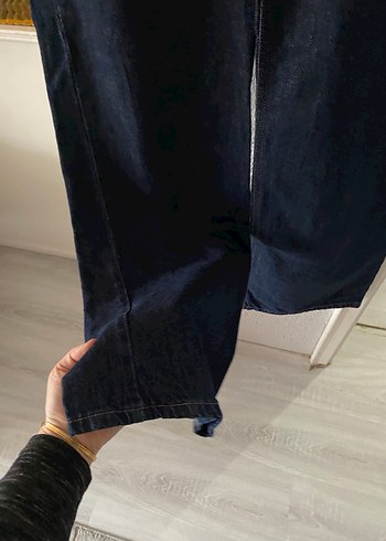 Lacivert Midi Boy Bol Kesim Kadın Kot Pantolon - Görsel 3