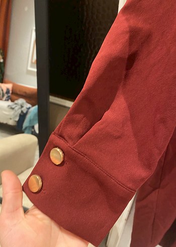 Bordo Uzun  Düğmeli Elbise - Görsel 3