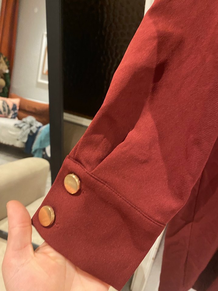 Bordo Uzun  Düğmeli Elbise - Görsel 3