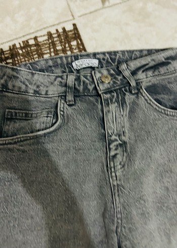 Defacto Gri Batik Desenli Bol Kesim Kadın Kot Pantolon