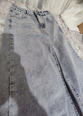 Diğer Gri Payetli Bol Kesim Midi Denim Kadın Jean