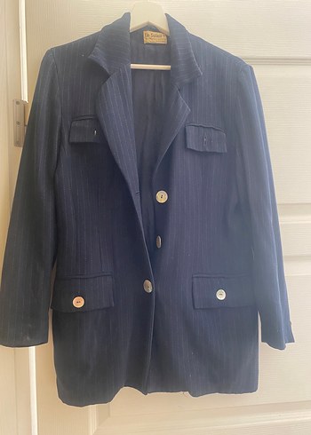 Düğmeli Lacivert Denim Blazer vintage