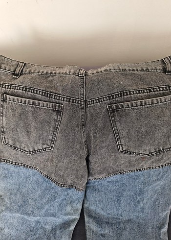 46 Beden Gri Renkli Düğmeli Kadın Denim Pantolon