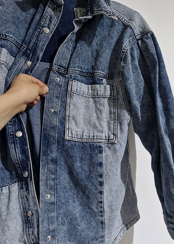 Balon kol salaş Düğmeli Kadın Kot Ceket - Görsel 6