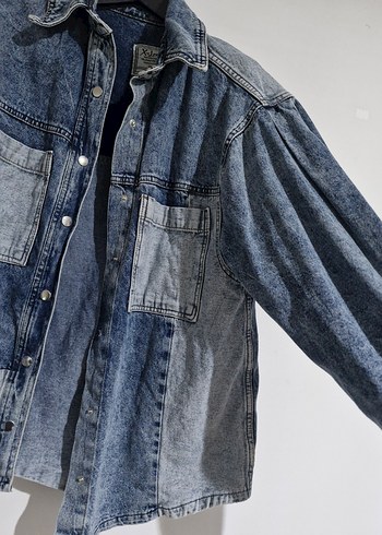 Balon kol salaş Düğmeli Kadın Kot Ceket - Görsel 4