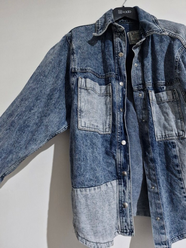 Balon kol salaş Düğmeli Kadın Kot Ceket - Görsel 2