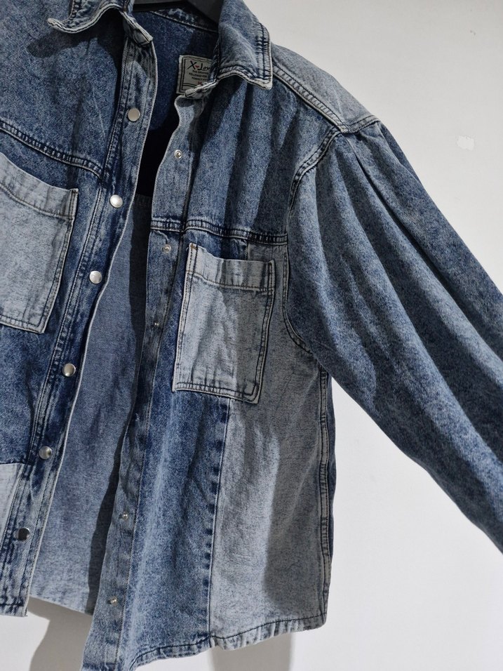 Balon kol salaş Düğmeli Kadın Kot Ceket - Görsel 4