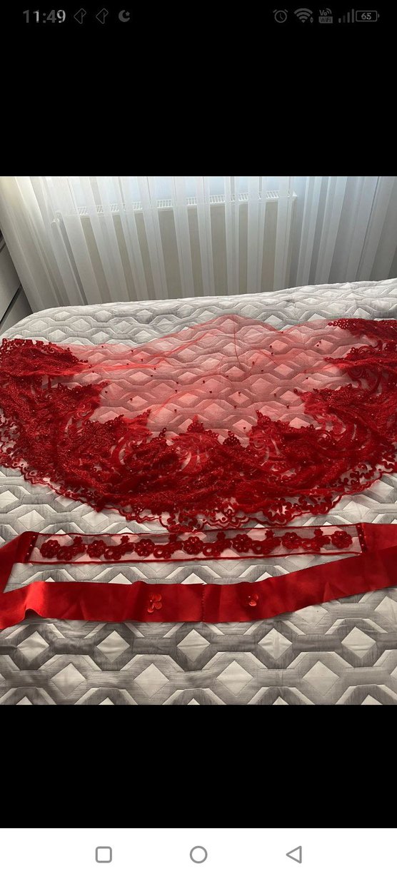 Kırmızı İşlemeli  gelin duvagı - Görsel 2