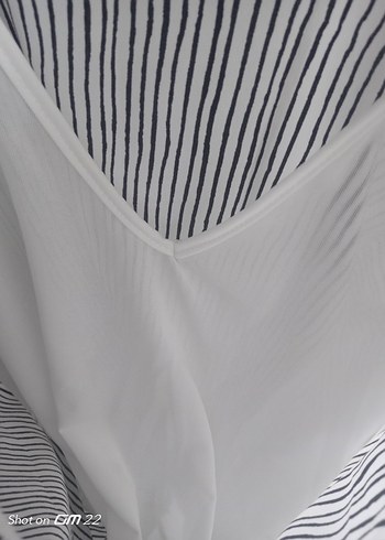 Gri Çizgili Pamuklu V Yaka Kadın Gömlek - Görsel 5