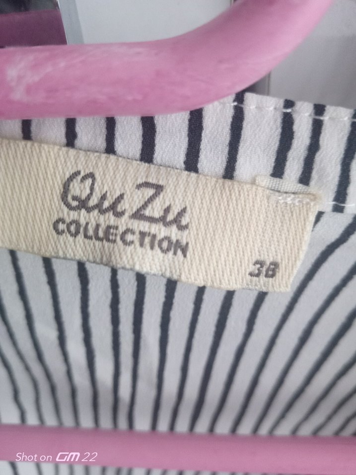 Gri Çizgili Pamuklu V Yaka Kadın Gömlek - Görsel 4