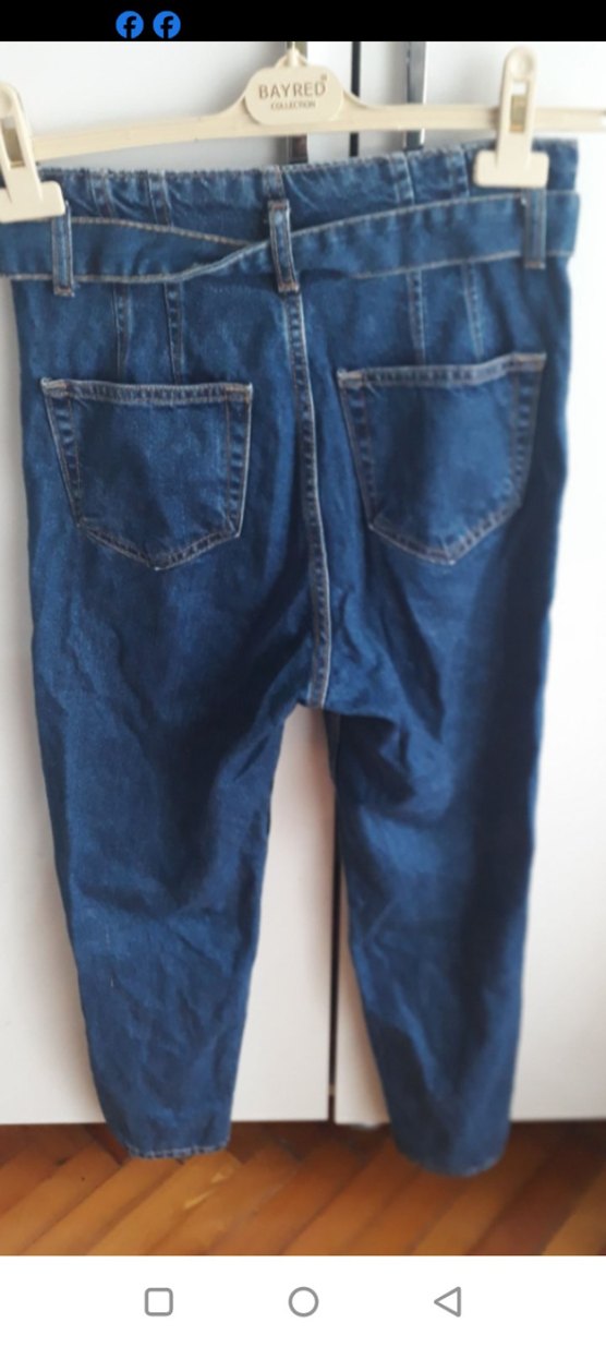 Kadın Koyu Lacivert Kemerli Denim Pantolon - Görsel 2