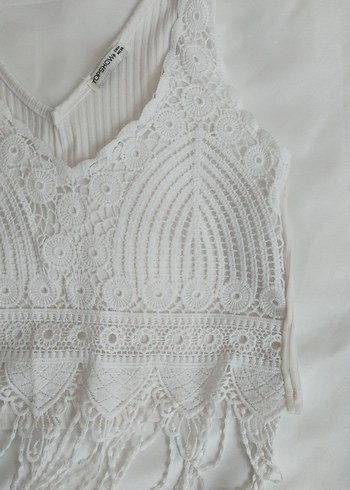 Dantel Detaylı Beyaz Bohem Kısa Bluz - Görsel 3