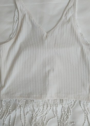 Dantel Detaylı Beyaz Bohem Kısa Bluz - Görsel 4