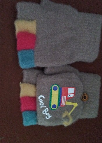 Kahverengi Parmaksız Çocuk Eldiven - Görsel 3