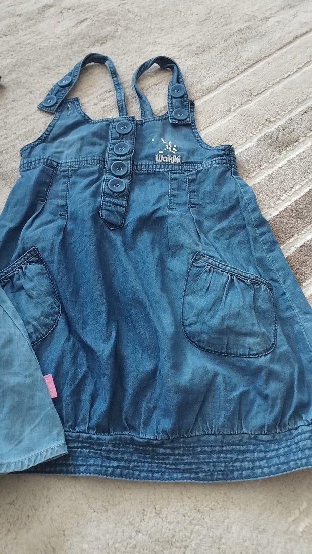 Kız Çocuk Kot Elbise, Kolsuz, Düğmeli ikili fiyattir - Görsel 3