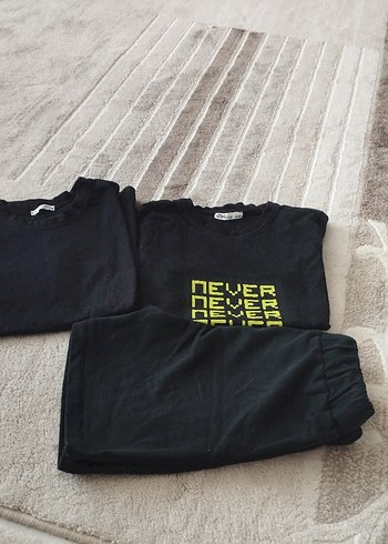 8-9 yaş Erkek Siyah Baskılı Rahat Kesim Şort Takım - Görsel 5