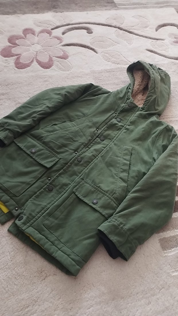 Erkek Çocuk Haki Düğmeli Kapüşonlu Kaban 7-8 yaş için uygun - Görsel 3