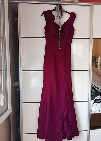 38 Beden bordo Renk Gece abiyesi