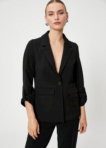 Siyah Düğmeli Kısa Kesim Kadın Blazer Ceket