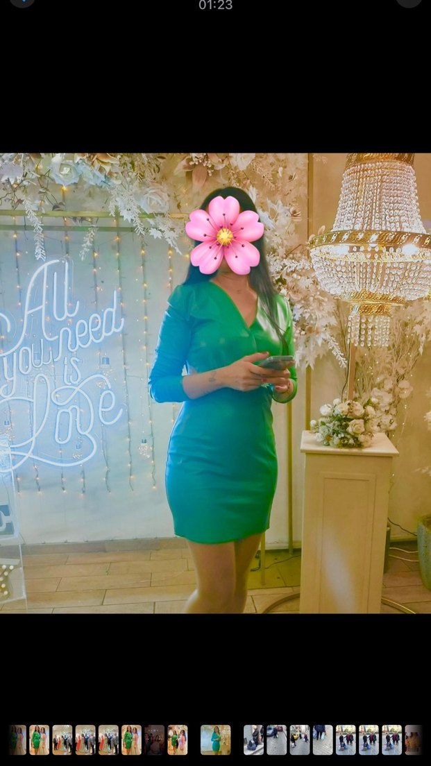 Yeşil V Yaka Midi Deri Elbise - Görsel 2