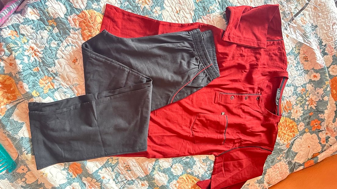 Bordo siyah Kısa Kollu Düğmeli Erkek Pijama Takımı - Görsel 2