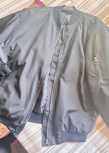 Siyah Fermuarlı Oversize bomber Ceket - Görsel 2