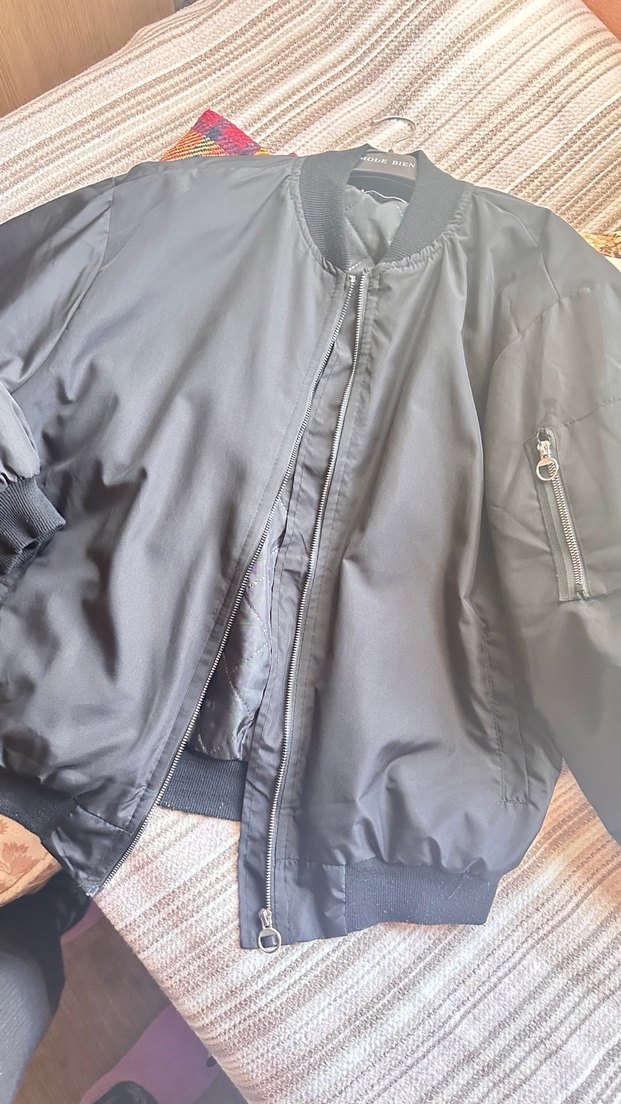 Siyah Fermuarlı Oversize bomber Ceket - Görsel 2
