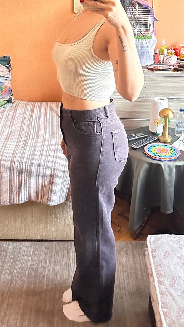 Acı kahve Rahat Kesim kesik paça detaylı jean Pantolon - Görsel 2