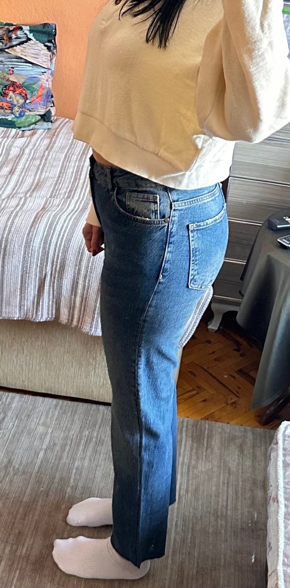 Normal bel düz kesim kesik paça detaylı jean pantolon - Görsel 2