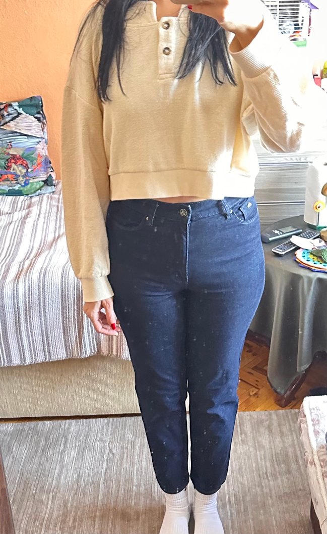 Yüksek bel daralan paça koyu lacivert jean pantolon - Görsel 2