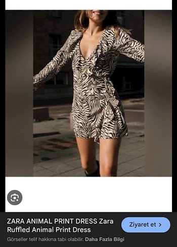Zebra Desenli V Yakalı Mini Elbise