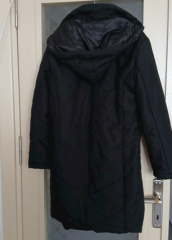 Kadın Siyah Midi Kışlık Fermuarlı Mont - Görsel 5