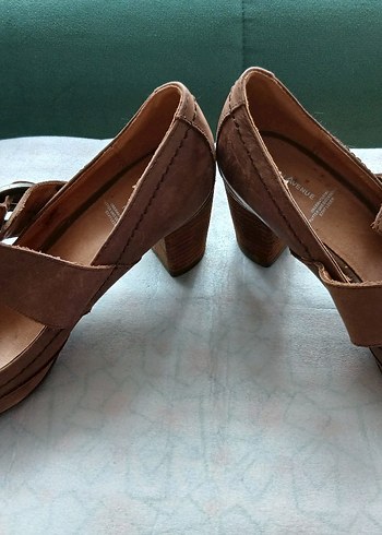 Kahverengi  deriTokalı Dolgu Topuk Kadın Ayakkabı - Görsel 3