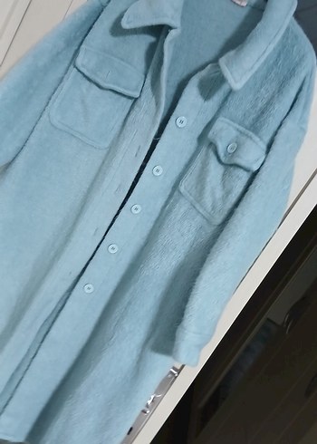 Mavi Uzun Düğmeli Kadın Kaban - Görsel 3