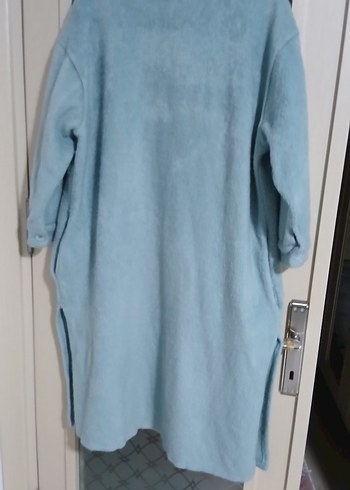 Mavi Uzun Düğmeli Kadın Kaban - Görsel 4